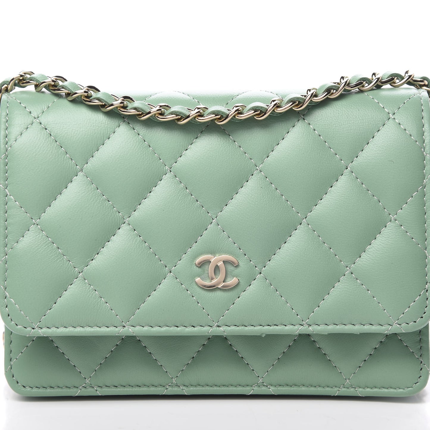 Lambskin Quilted Mini Wallet On Chain WOC Green