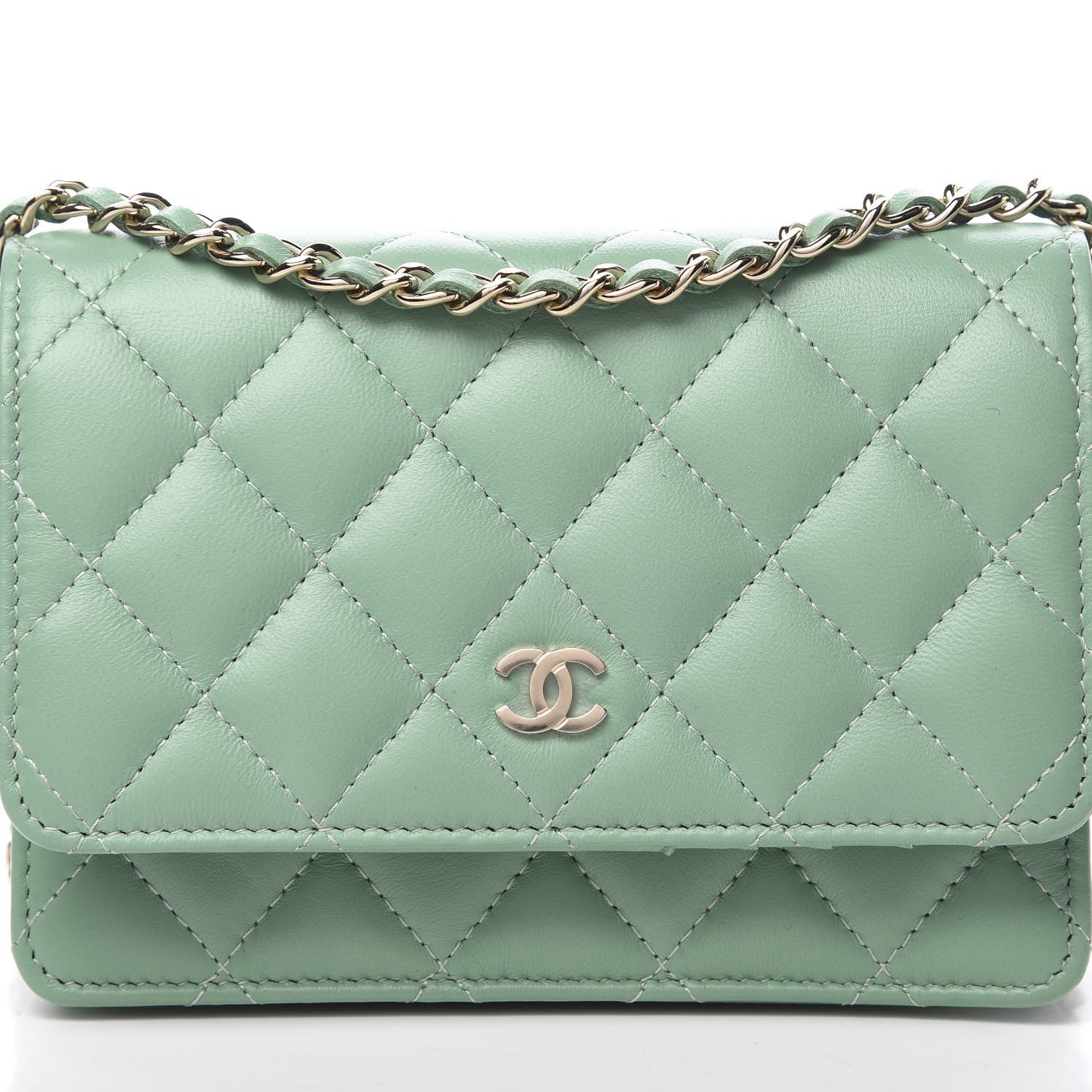 Chanel Lambskin Quilted Mini Wallet On Chain WOC Green 8 of 11