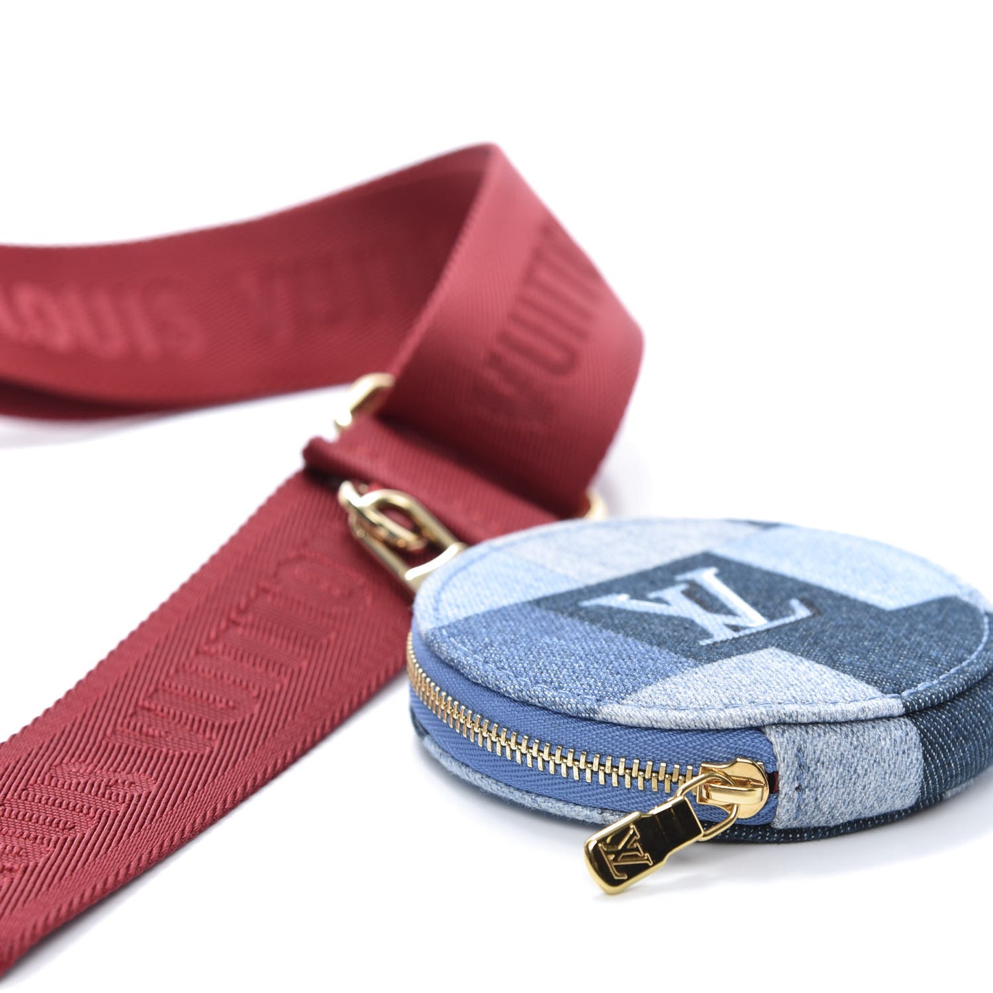 Denim Damier Monogram Patchwork Multi Pochette Accessories Blue Rouge