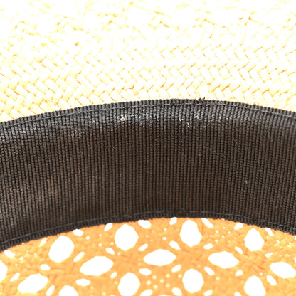 Christian Dior Straw Embroidered Bob Naughtily Large Brim Hat 57 Natural Black 10 of 12