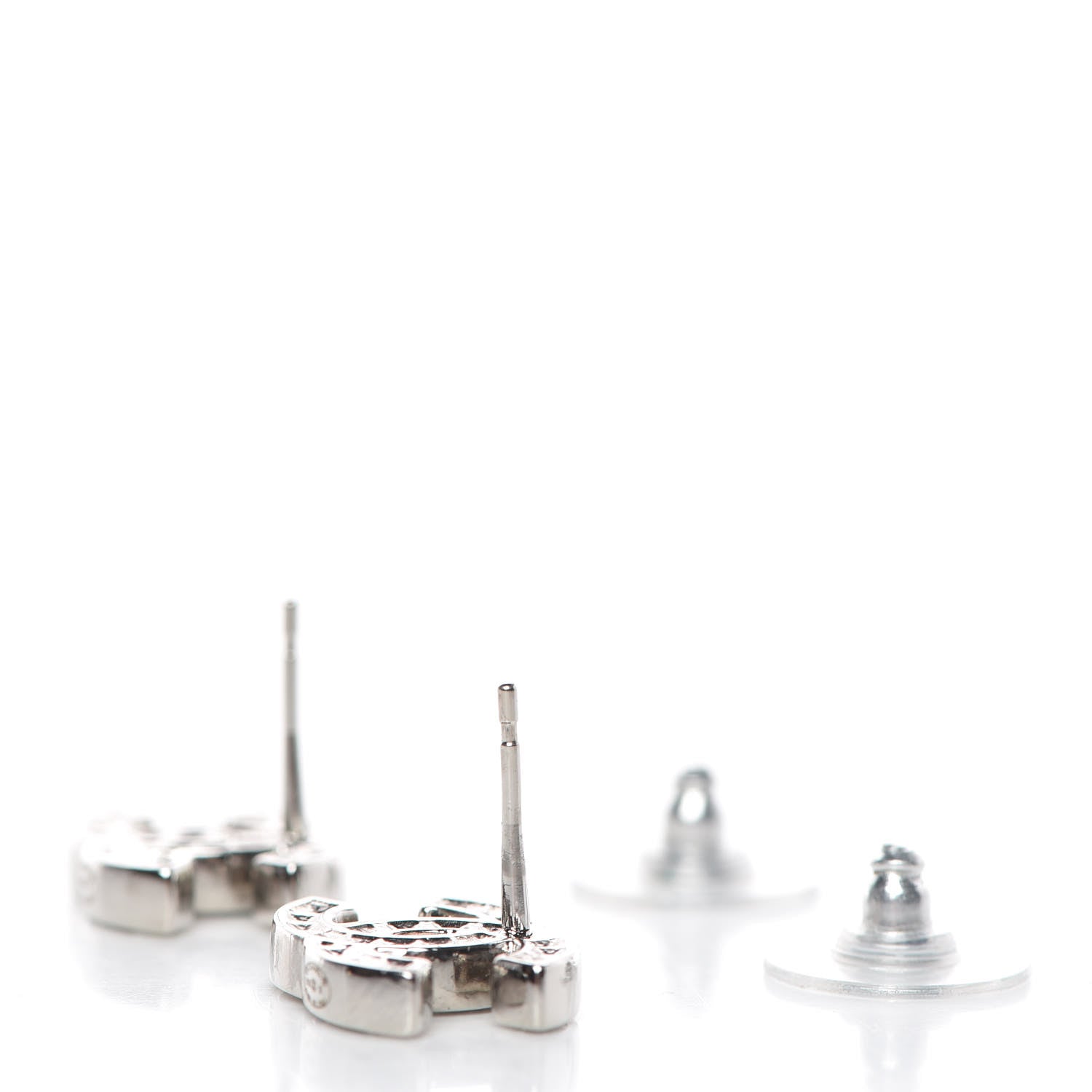 Chanel Baguette Crystal CC Earrings Silver 4 of 5