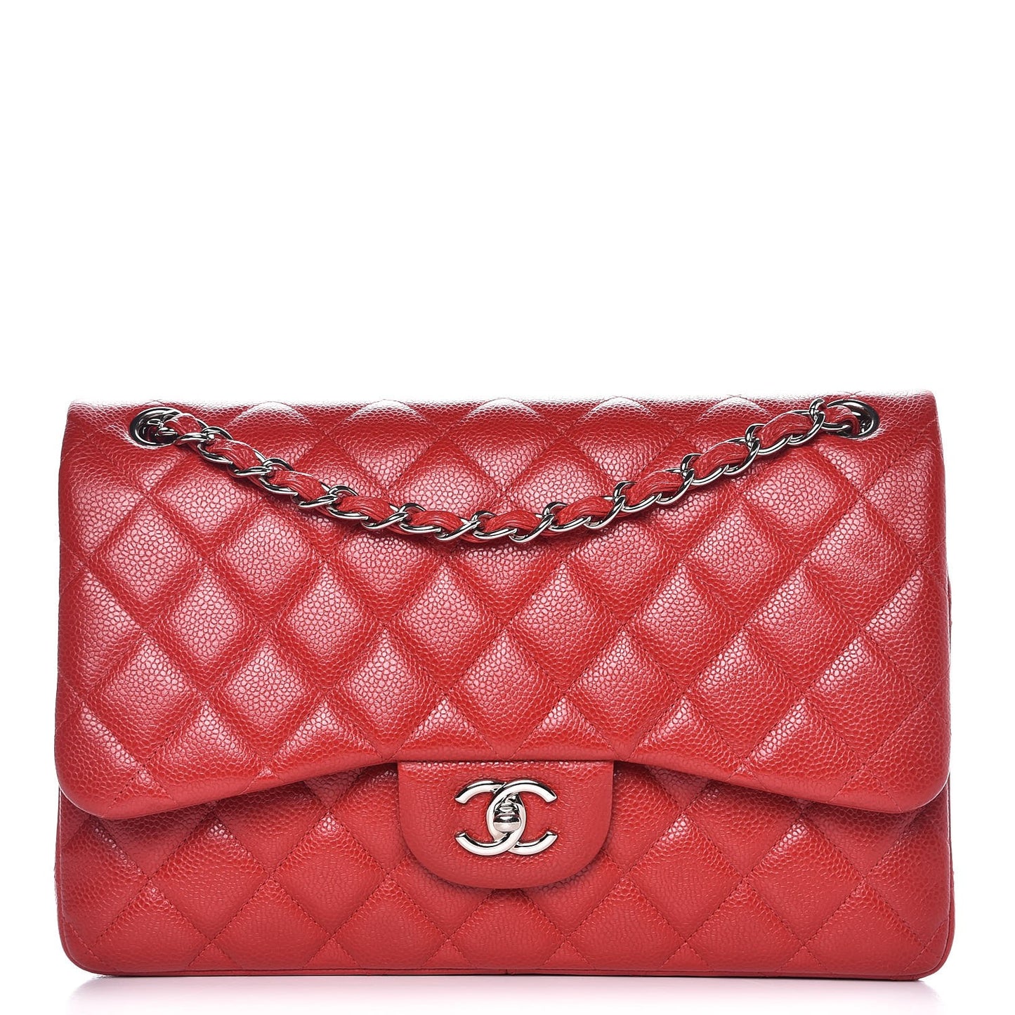 Caviar Quilted Jumbo Double Flap Red