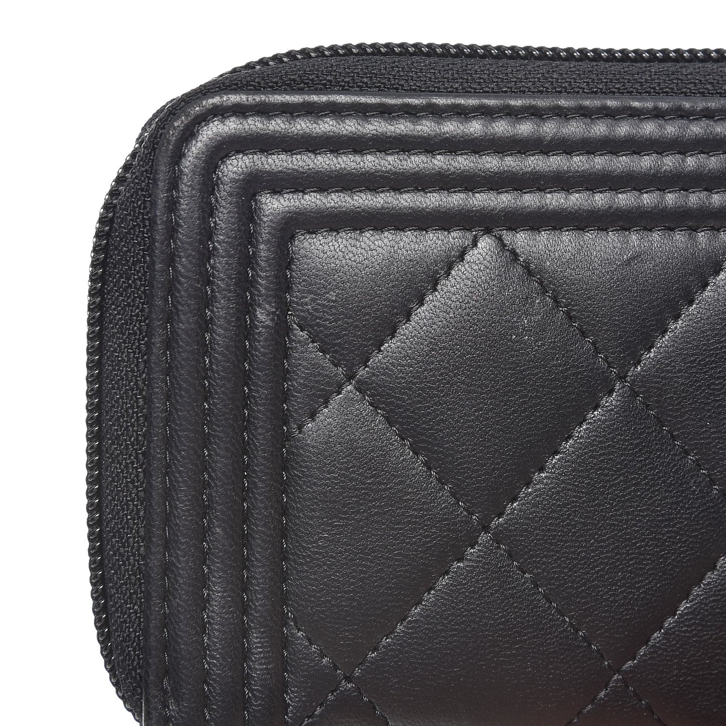 Lambskin Quilted Small Boy Zip Around Wallet Black