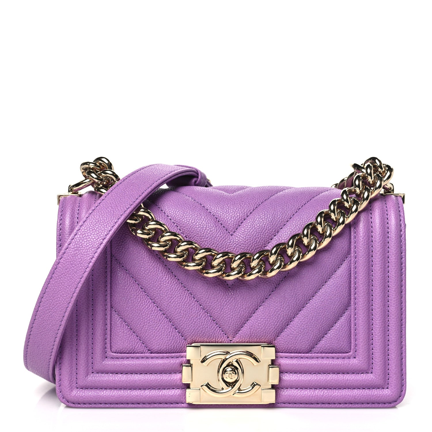 Chanel Caviar Chevron Quilted Small Boy Flap Purple 1 of 10
