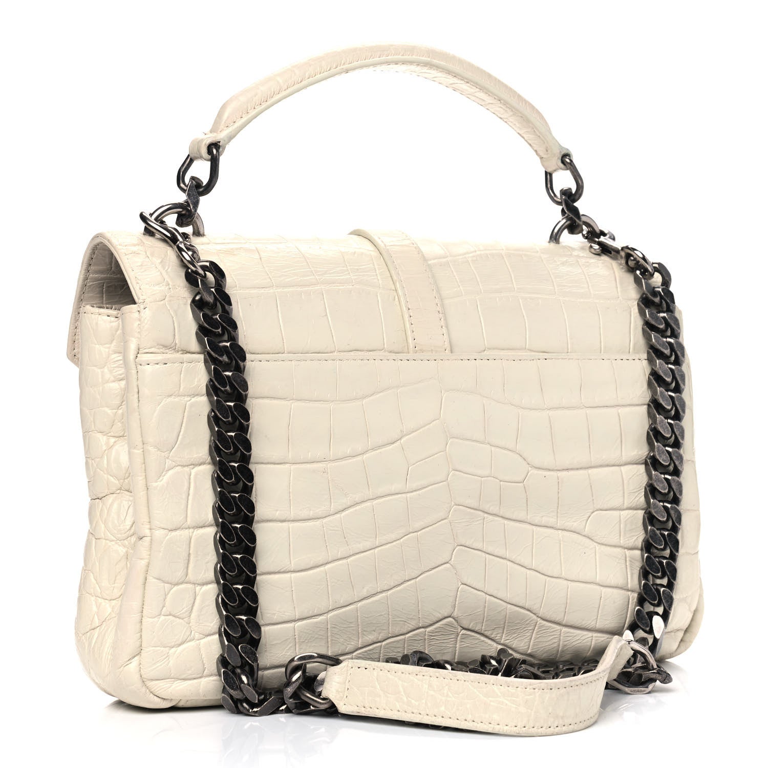 Saint Laurent Calfskin Crocodile Embossed Medium College Monogram Satchel Dove White 2 of 4