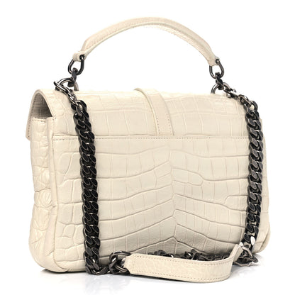 Saint Laurent Calfskin Crocodile Embossed Medium College Monogram Satchel Dove White 2 of 4