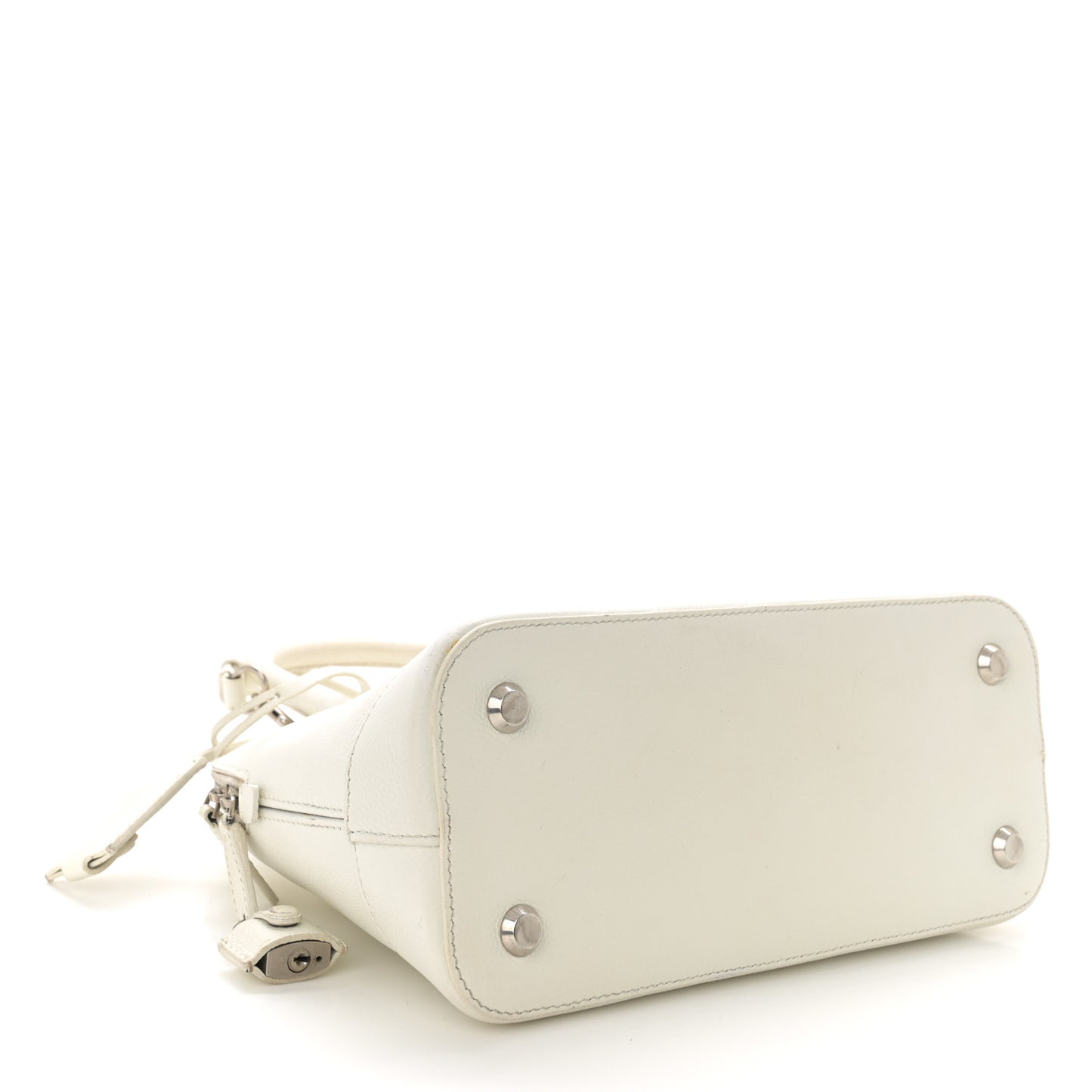 Grained Calfskin Logo S Ville Top Handle Bag White Fluo Pink