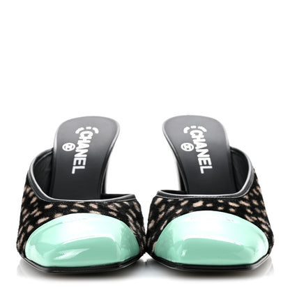 Chanel Pony Hair Lambskin Patent Calfskin Cap Toe Mules 38.5 Black White Green 3 of 10