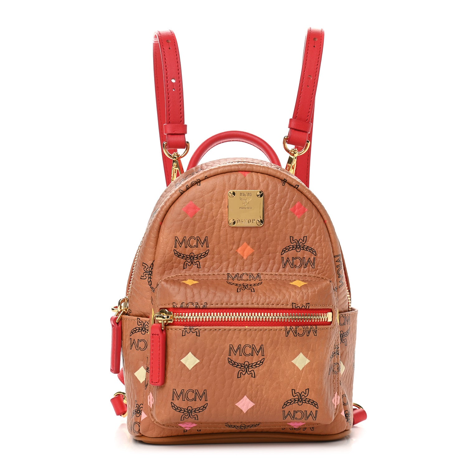 MCM Skyoptic Visetos X-Mini Stark Bebe Boo Backpack Cognac 1 of 7