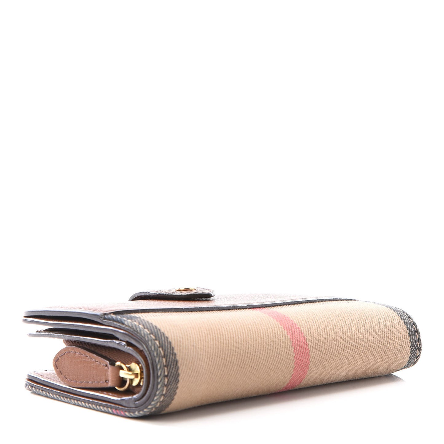 Calfskin House Check Compact Wallet Tan