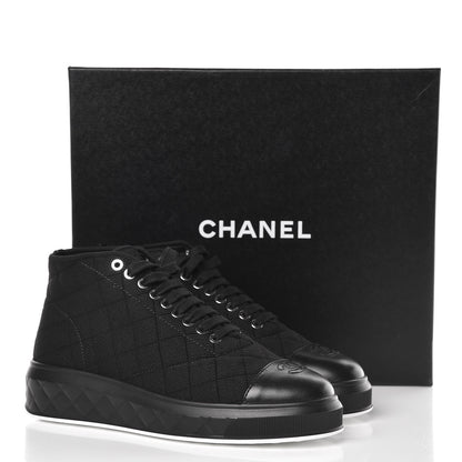 Chanel Fabric Quilted Lambskin Cap Toe Lace Up Sneakers 39 Black 8 of 8