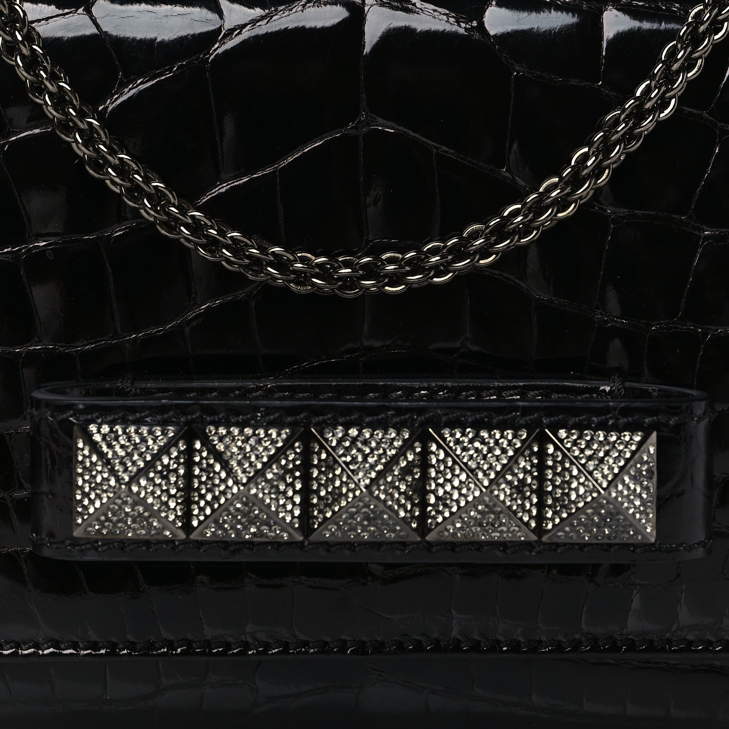 Valentino Garavani Crocodile Crystal Encrusted Studs Va Va Voom Shoulder Bag Black 6 of 8