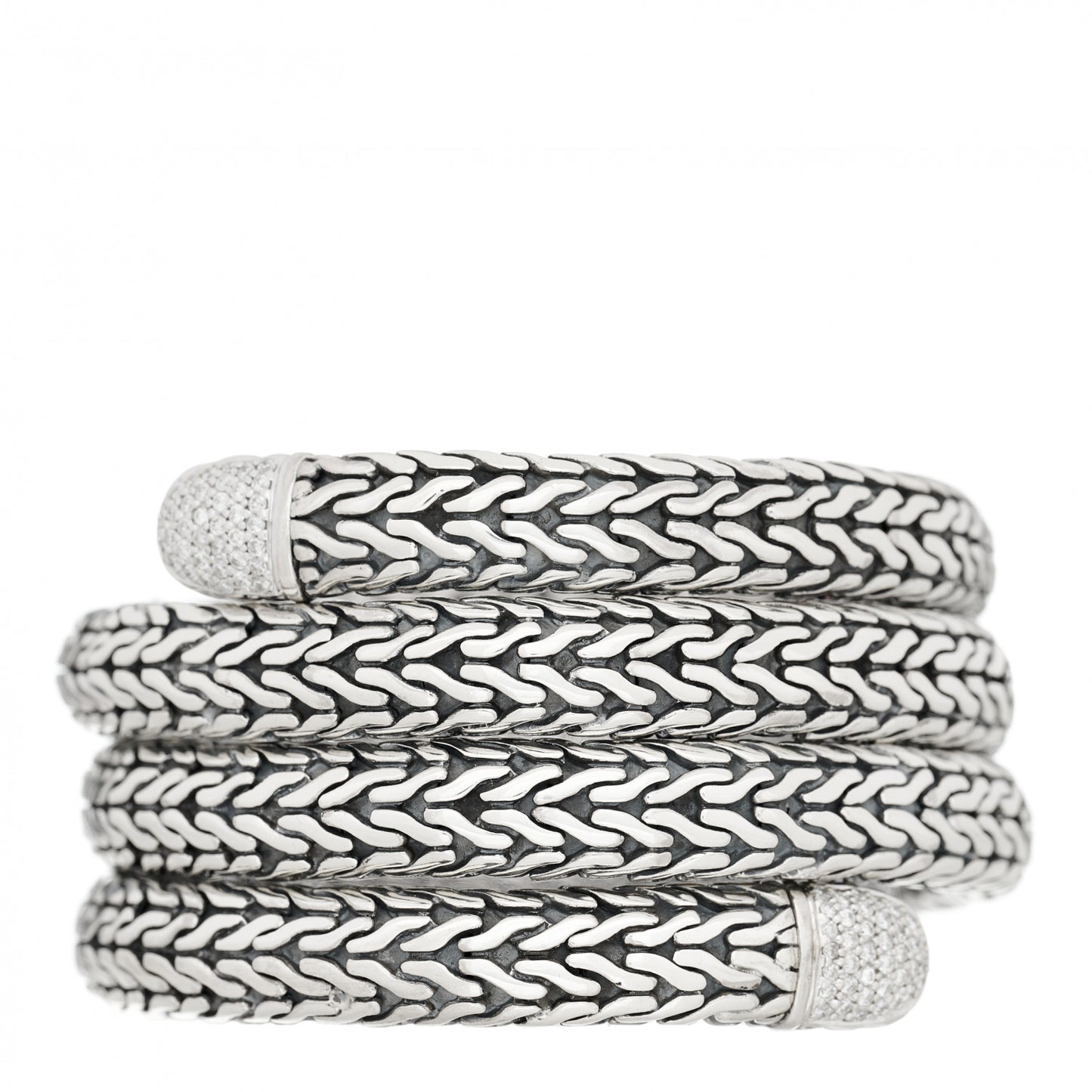 Sterling Silver 18K Yellow Gold Diamond Triple Coil Bracelet