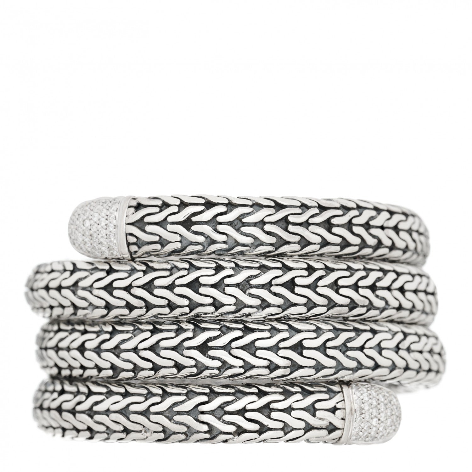 John Hardy Sterling Silver 18K Yellow Gold Diamond Triple Coil Bracelet 1 of 5