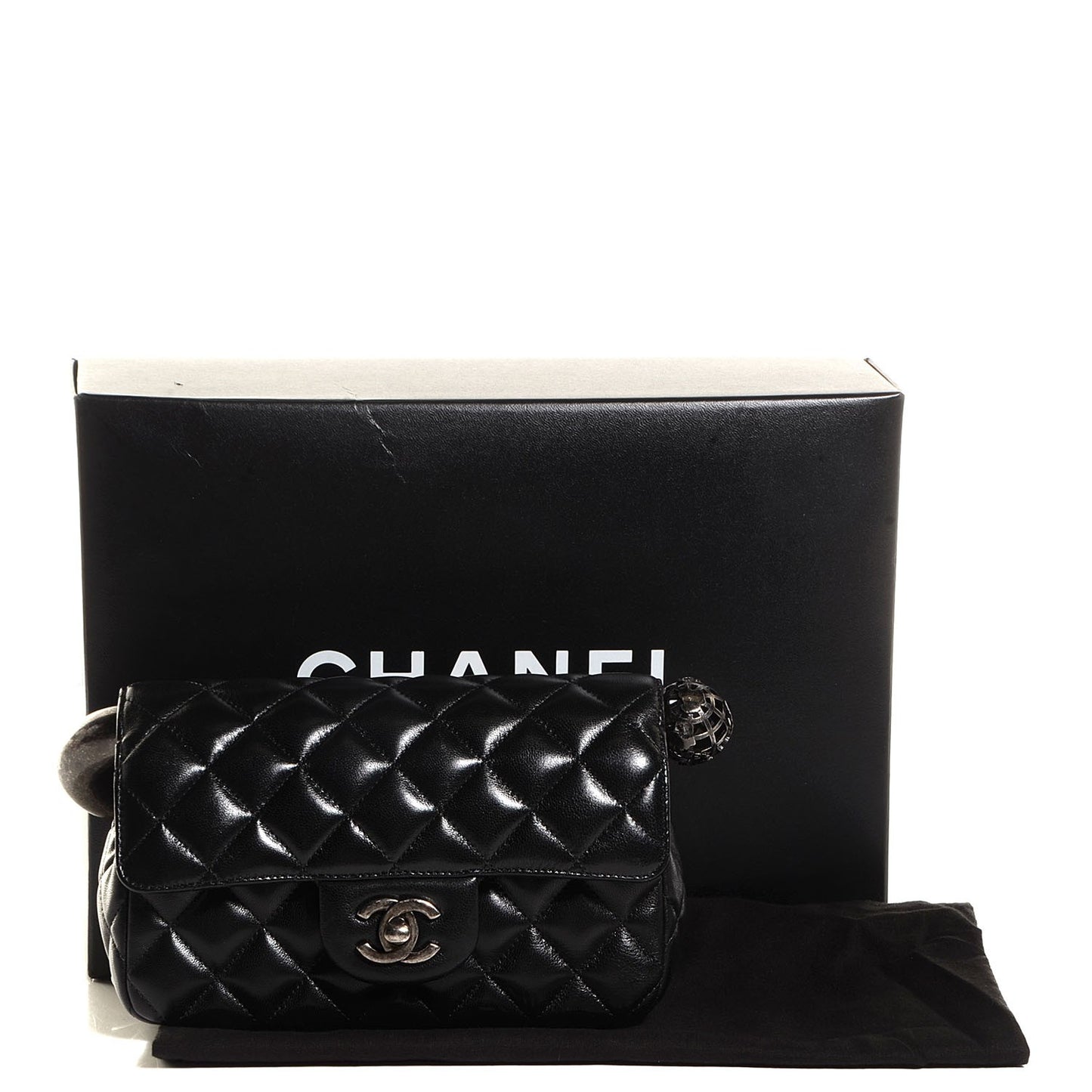 Lambskin Quilted Mini Around the World Flap Black
