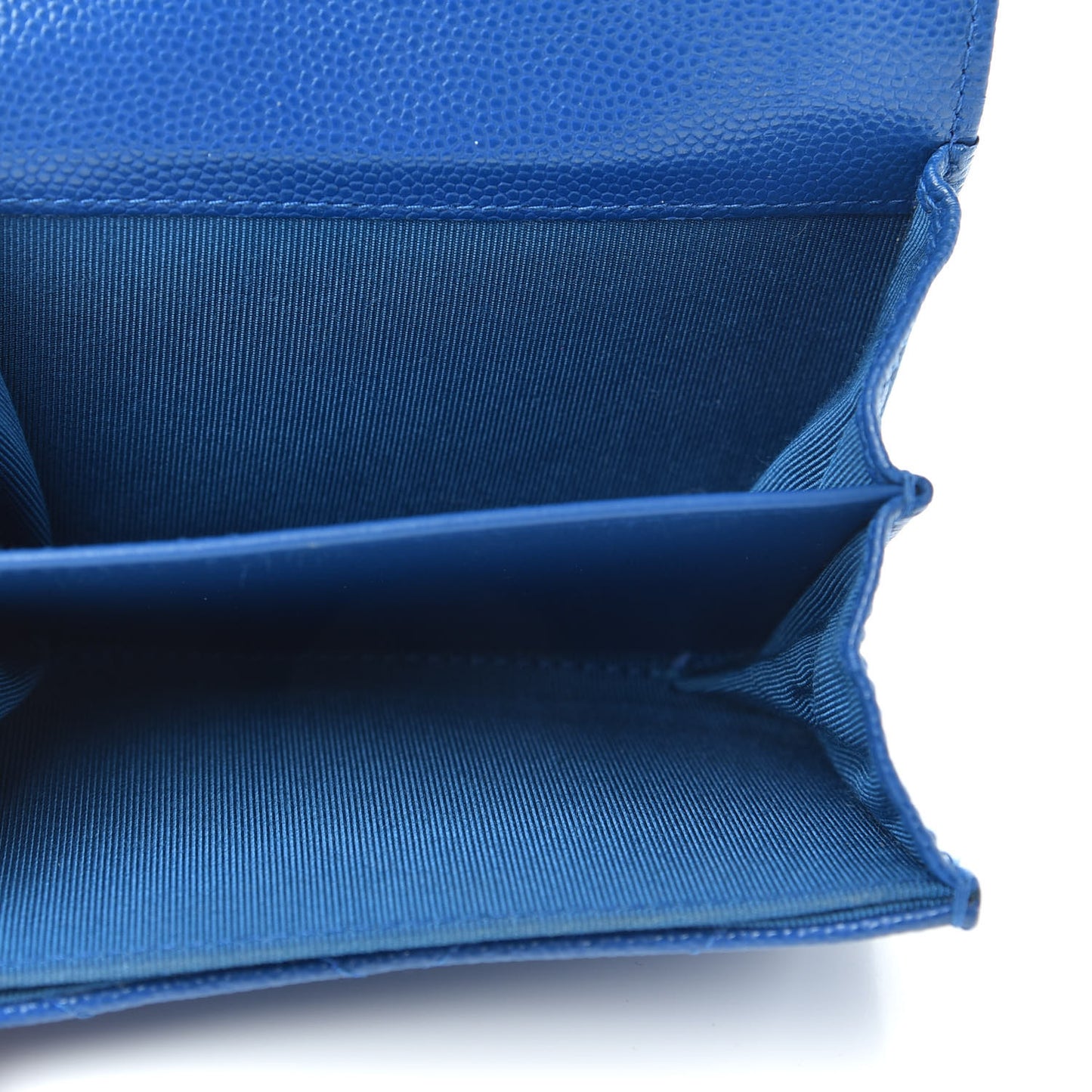 Caviar Chevron Quilted Flap Card Holder Wallet Dark Blue