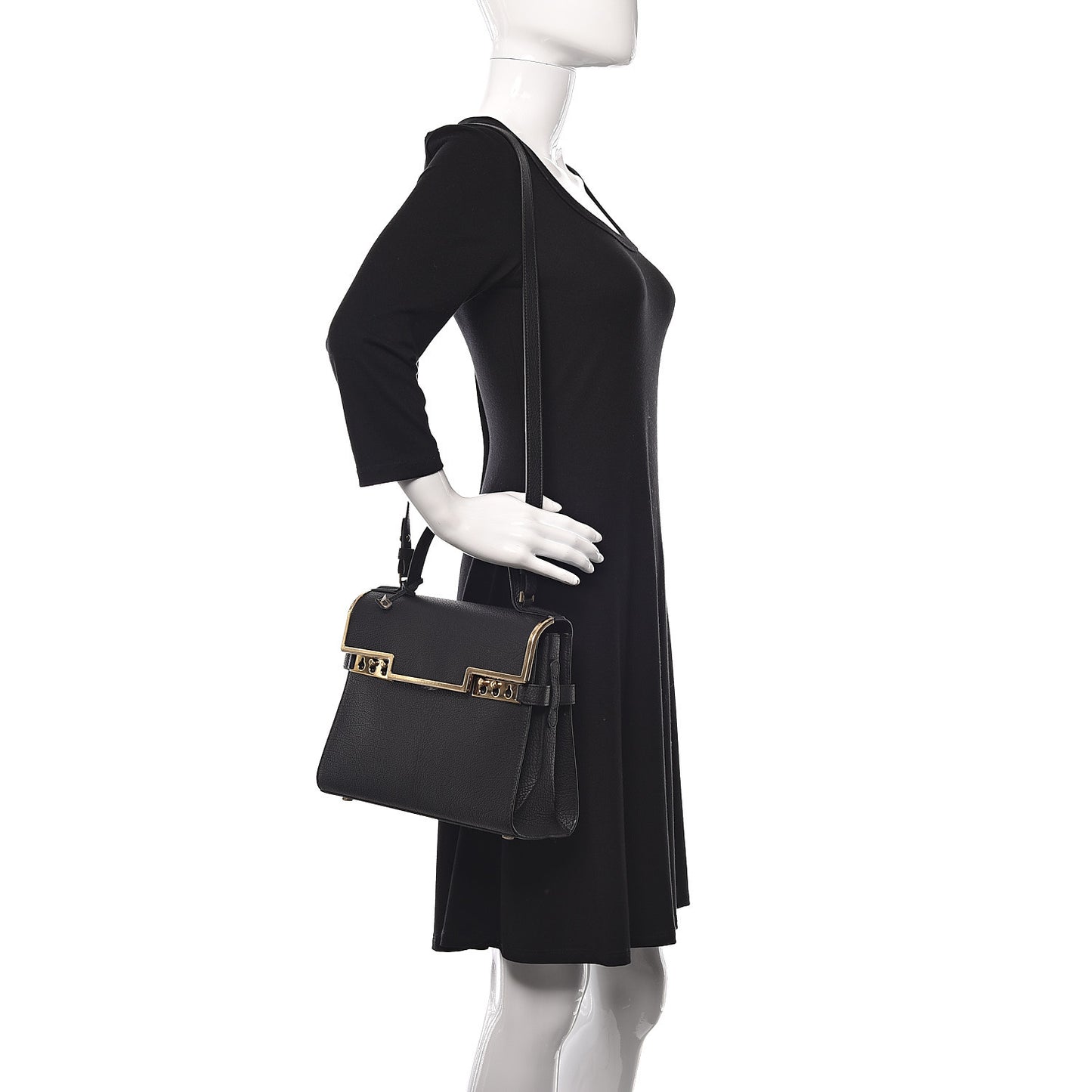 Grained Calfskin MM Metal Frame Tempete Satchel Black