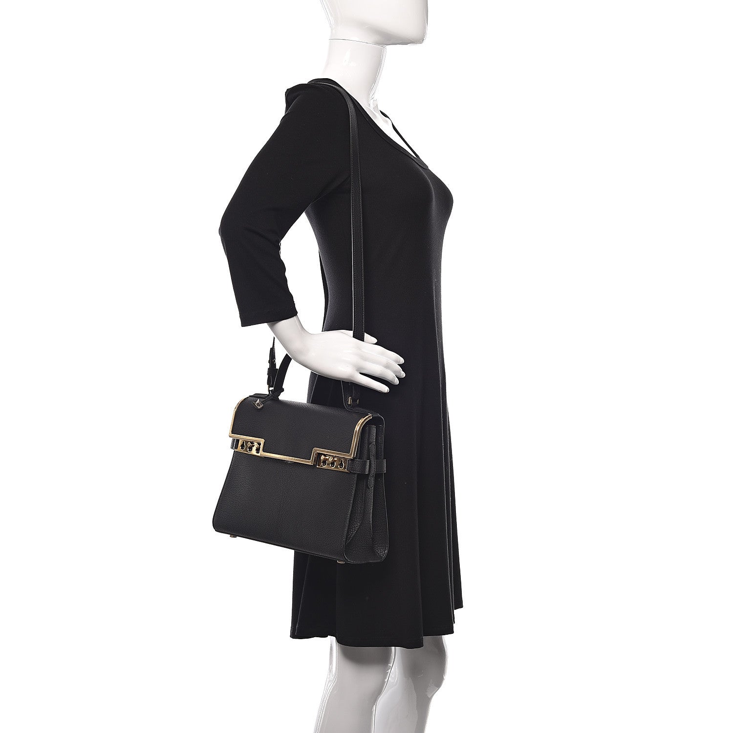 Delvaux Grained Calfskin MM Metal Frame Tempete Satchel Black 2 of 10