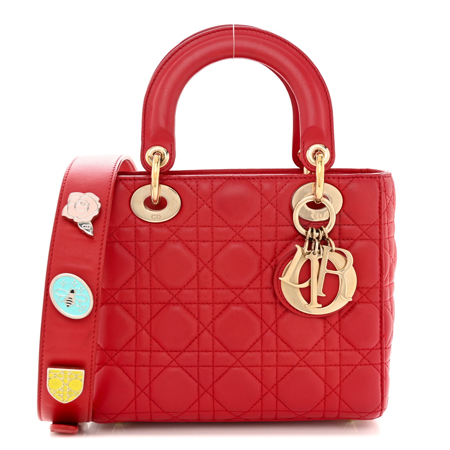 Lambskin Cannage Small Lucky Badges My Lady Dior Red