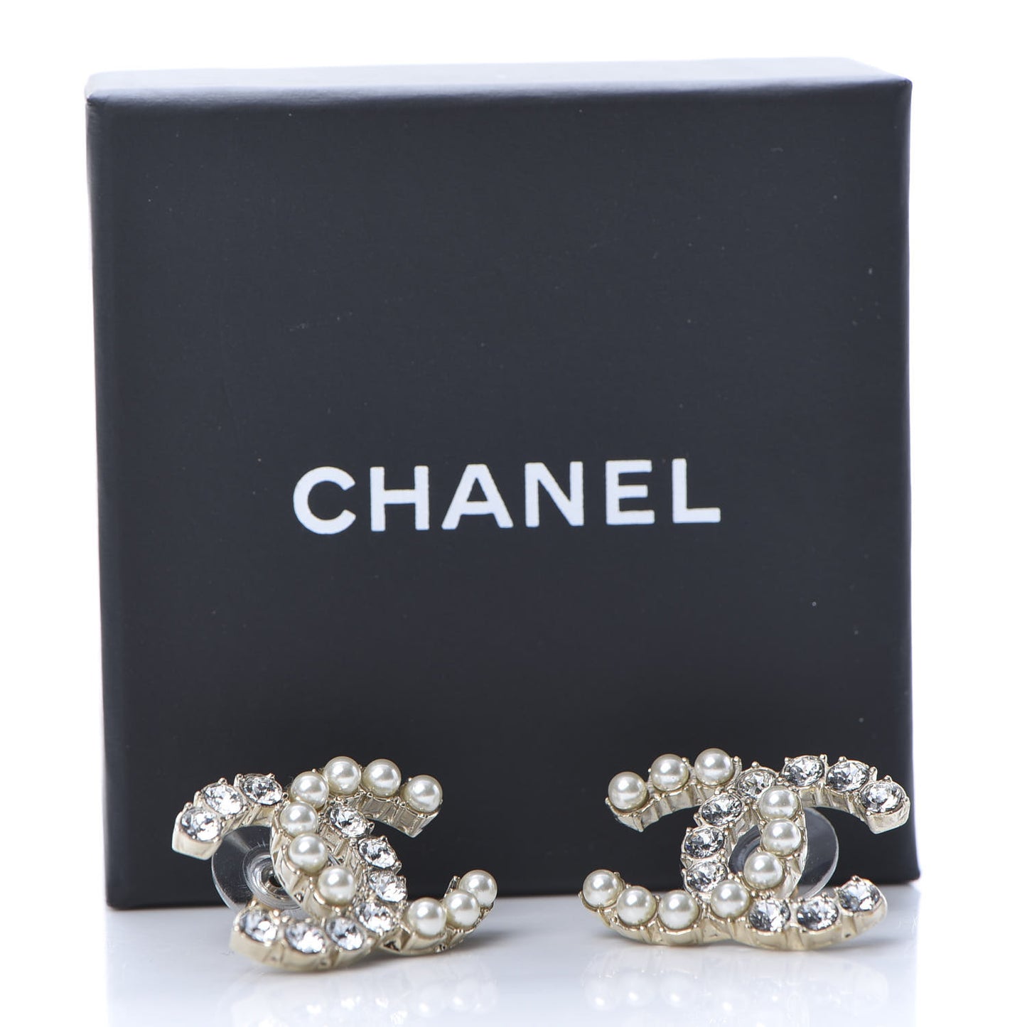 Crystal Pearl CC Dazzling Domino Earrings Gold