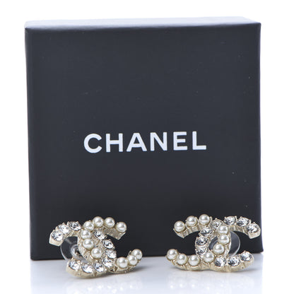 Chanel Crystal Pearl CC Dazzling Domino Earrings Gold 5 of 5