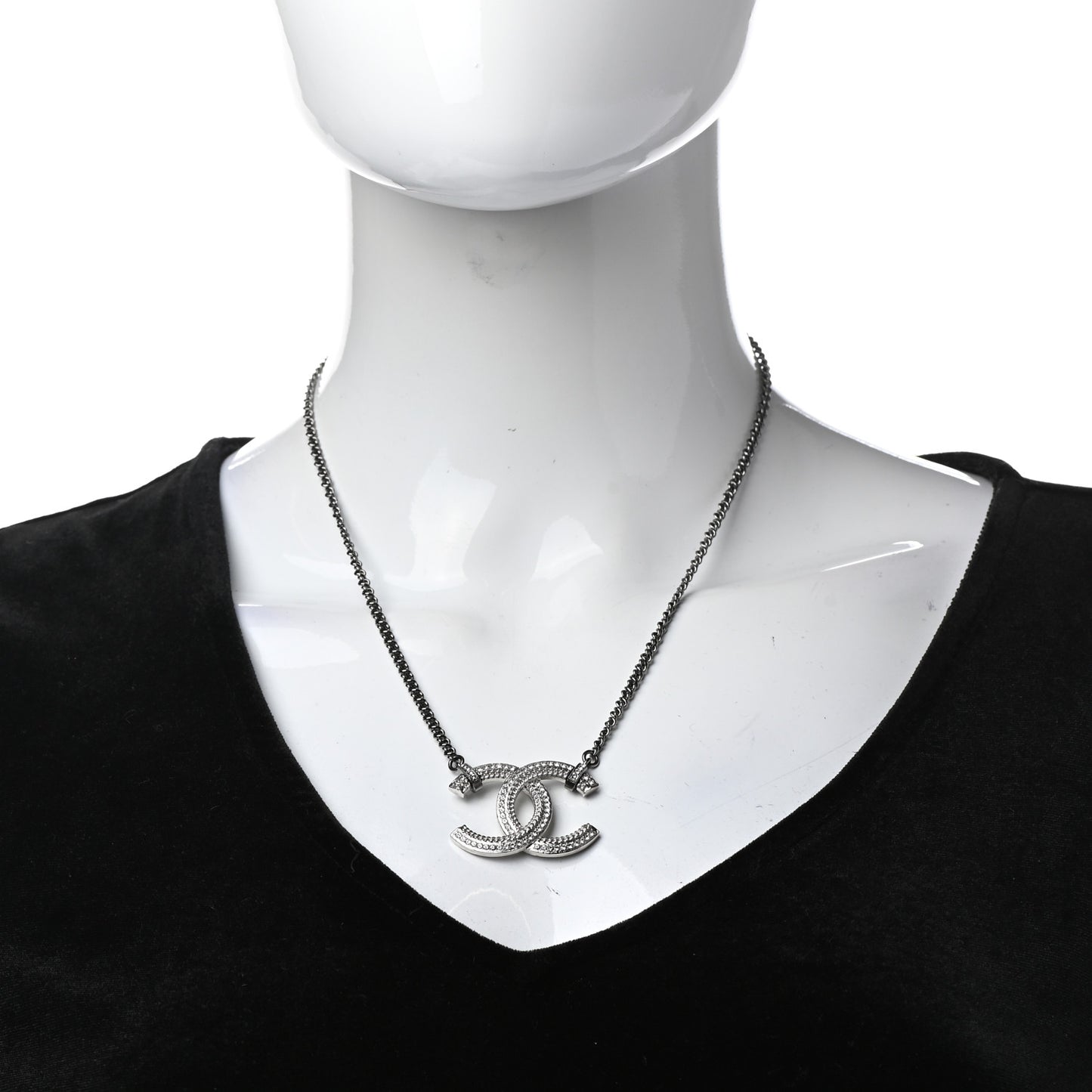 Crystal CC Pendant Necklace Silver