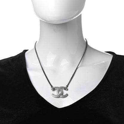Chanel Crystal CC Pendant Necklace Silver 2 of 7