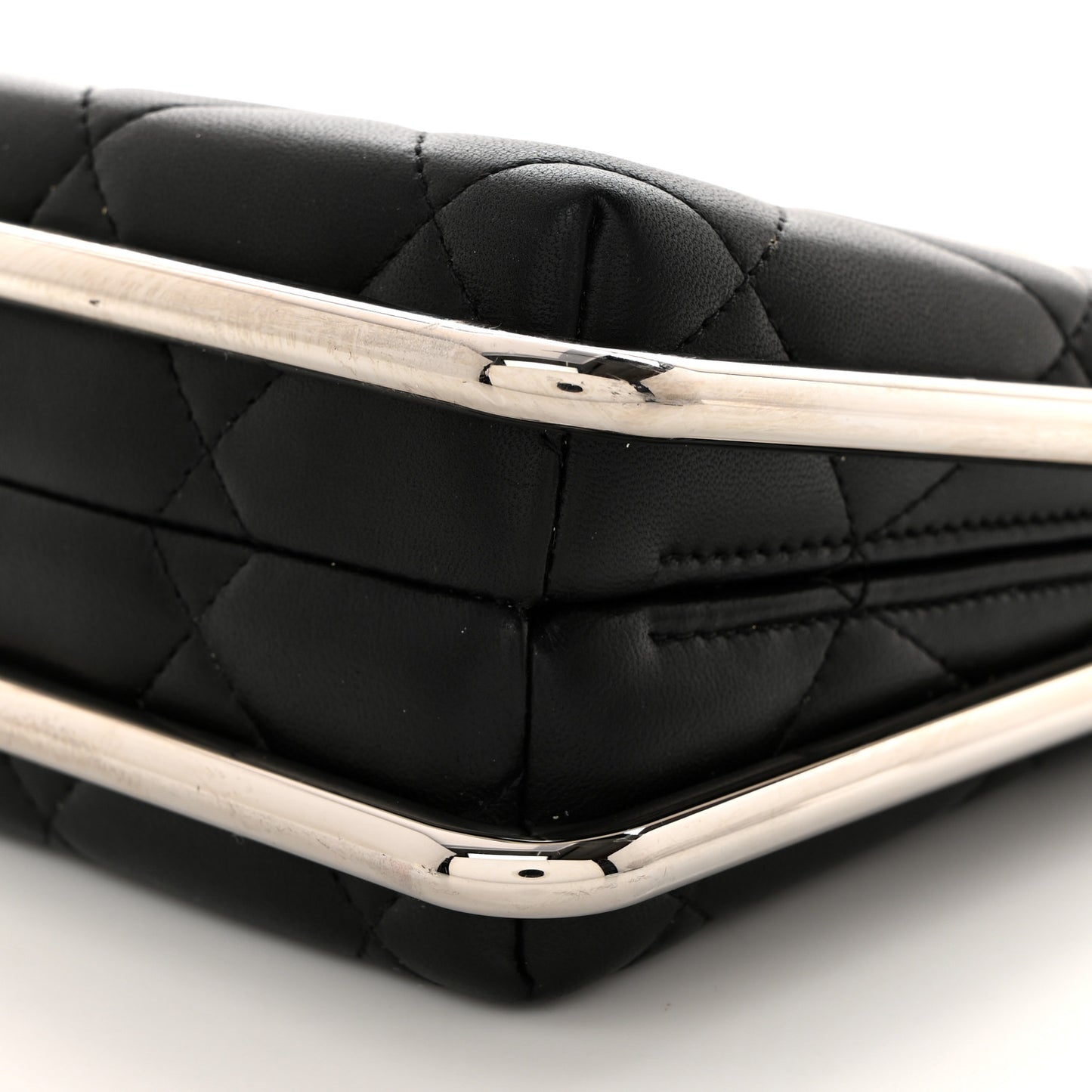 Quilted Lambskin Metal Bar Clutch Bag Black