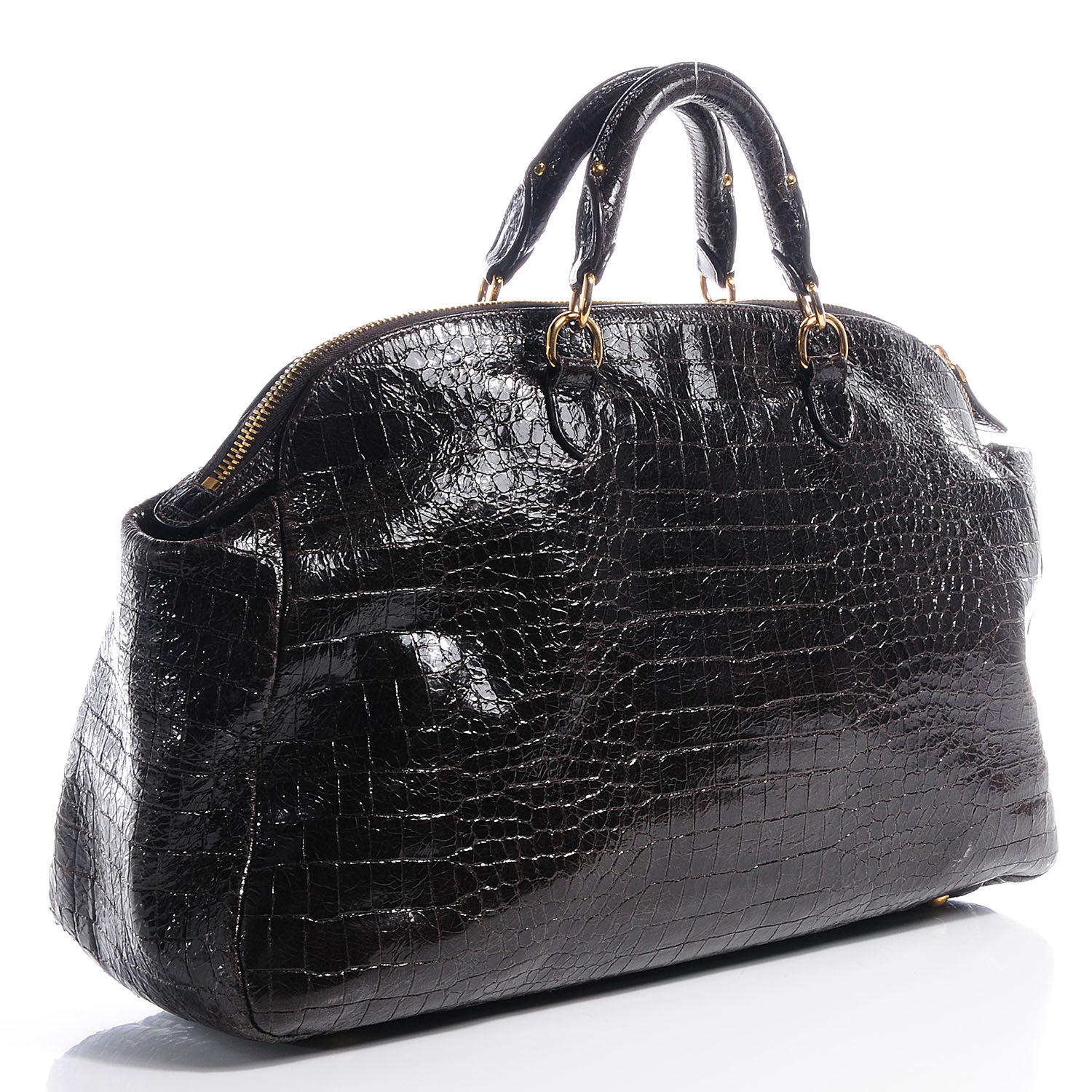Miu Miu Patent Crocodile Embossed Saint Cocco Lux Bowler Moro 3 of 11