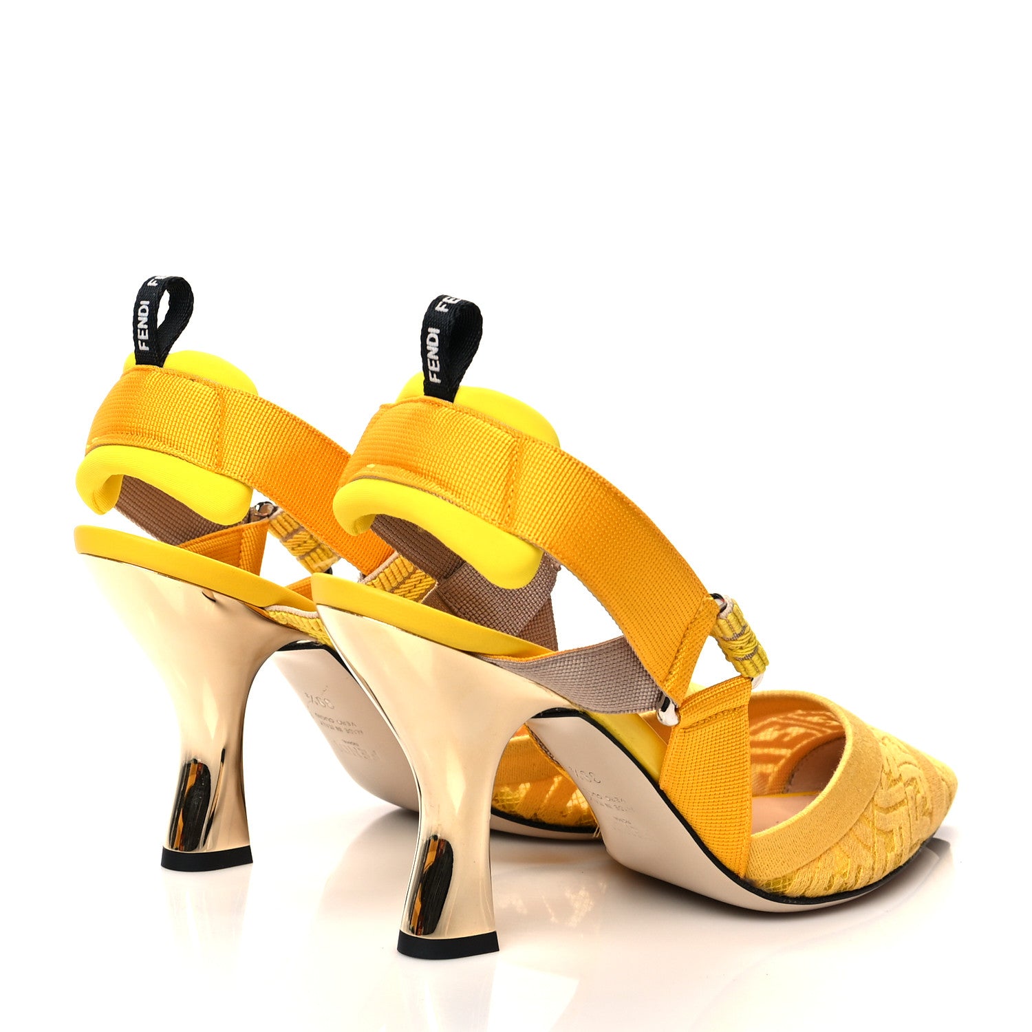 Fendi X SARAH COLEMAN Mesh FF Vertigo Embroidered Slingback Mid-Heel Pumps 39.5 Giallo Limone 4 of 9