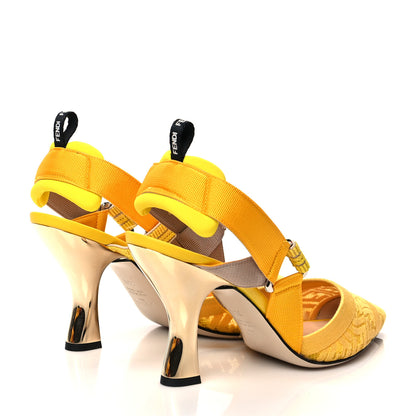 Fendi X SARAH COLEMAN Mesh FF Vertigo Embroidered Slingback Mid-Heel Pumps 39.5 Giallo Limone 4 of 9