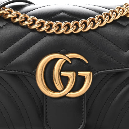 Gucci Calfskin Matelasse Mini GG Marmont Shoulder Bag Black 9 of 12