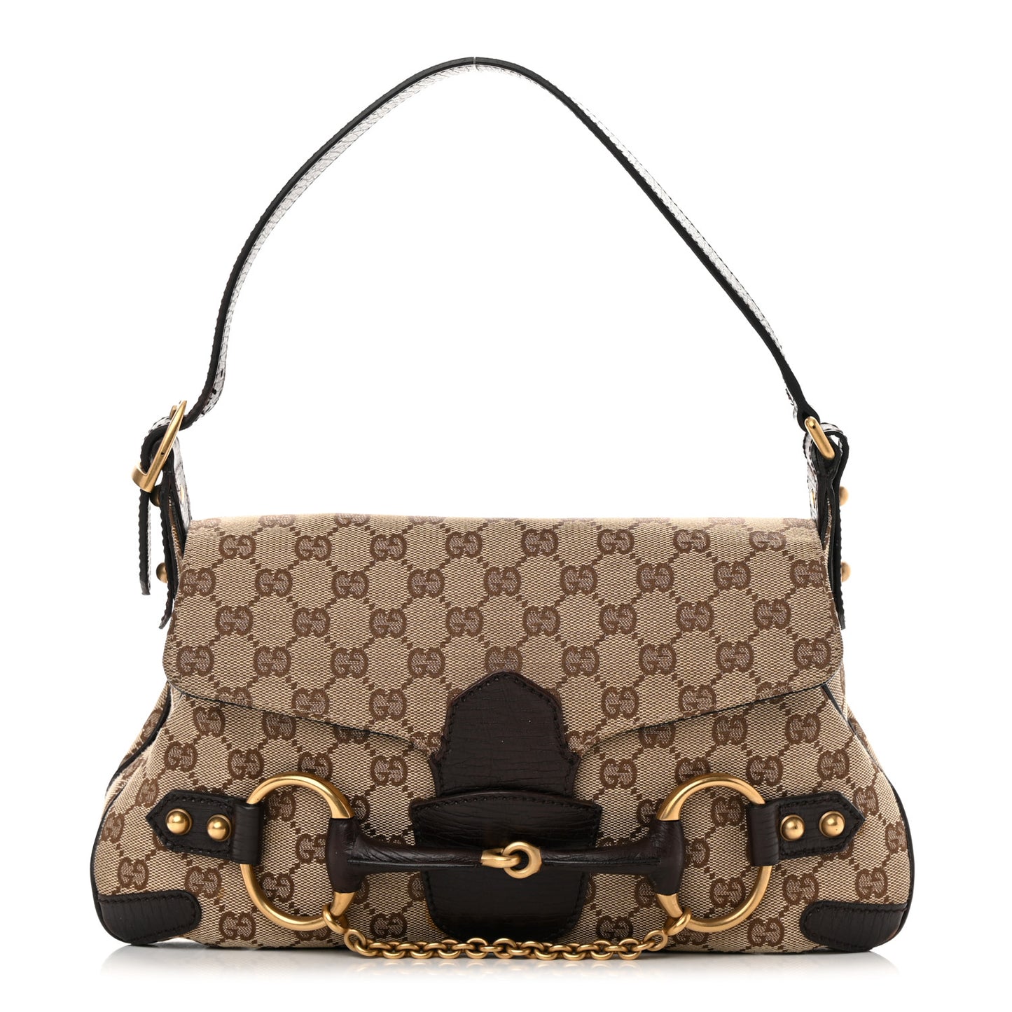 Monogram Horsebit Chain Flap Shoulder Bag Brown