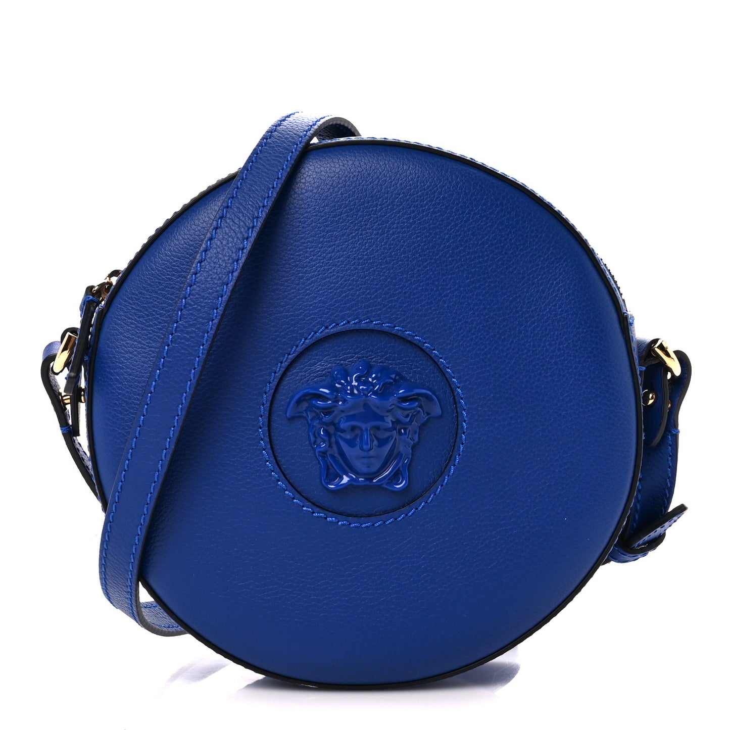 Calfskin La Medusa Round Camera Bag Blue