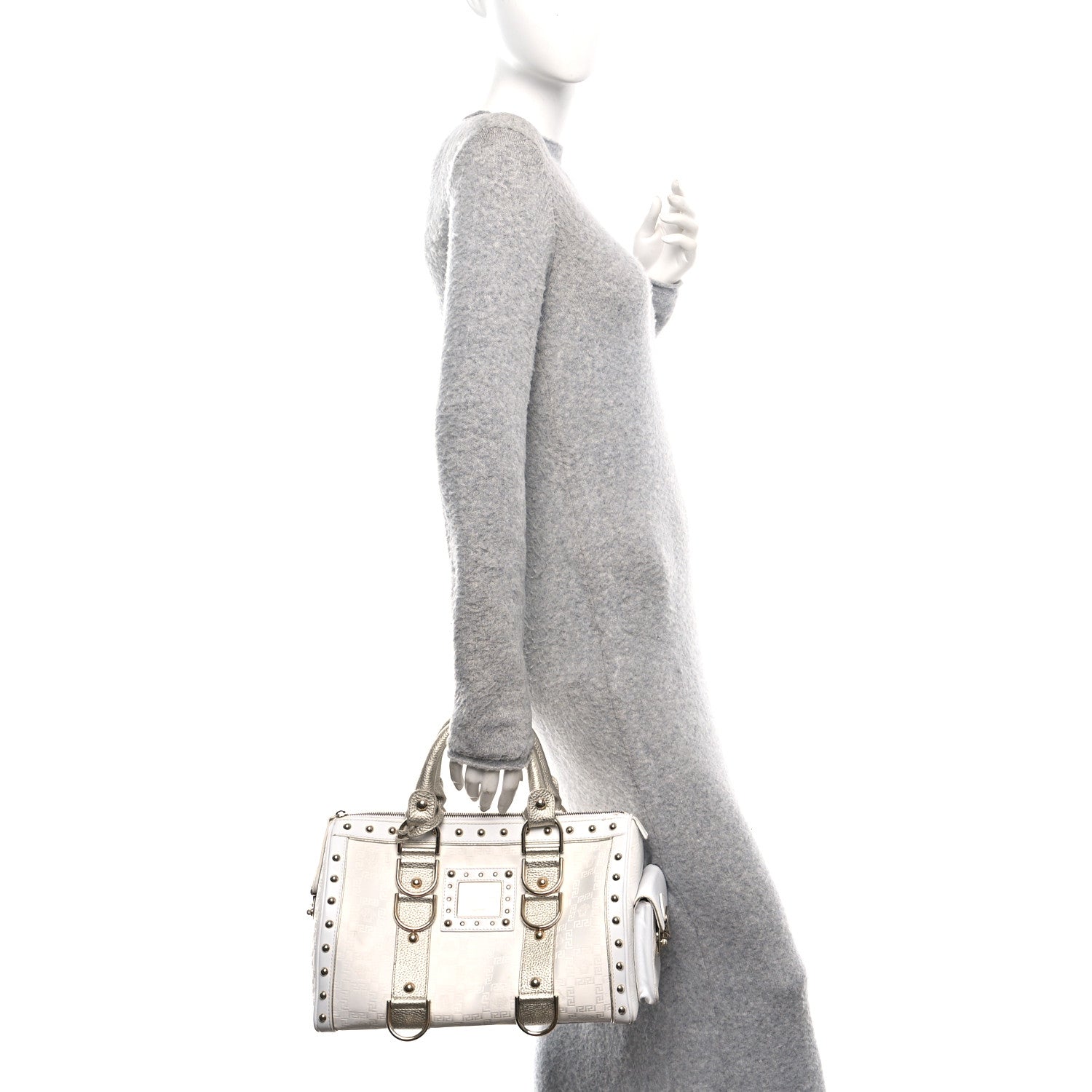 Versace Metallic Calfskin Canvas Snap Out Of It Bag White 2 of 9