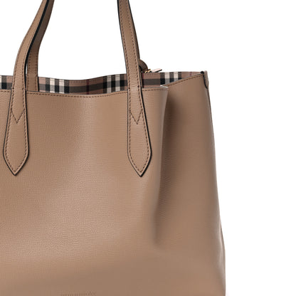 Burberry Grainy Calfskin Haymarket Check Medium Reversible Tote Camel 5 of 21