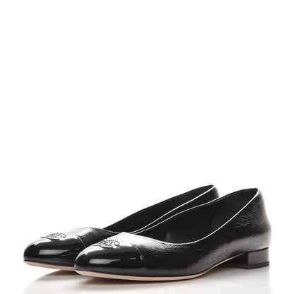 Chanel Glazed Calfskin Patent CC Cap Toe Ballerina Flats 40.5 Black 3 of 13