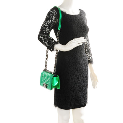 Chanel Metallic Patent Calfskin Quilted Small Boy Flap Green 2 of 7