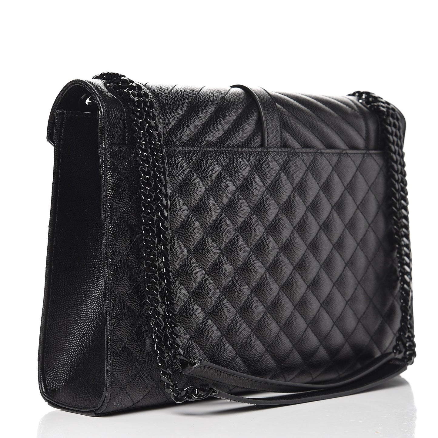 Grain De Poudre Textured Mixed Matelasse Large Triquilt Monogram Monochrome Satchel Black
