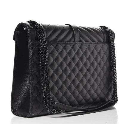 Saint Laurent Grain De Poudre Textured Mixed Matelasse Large Triquilt Monogram Monochrome Satchel Black 4 of 13