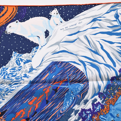 Hermes Silk Into the Canadian Wild Scarf 90 Cobalt Orange Ultraviolet 3 of 10