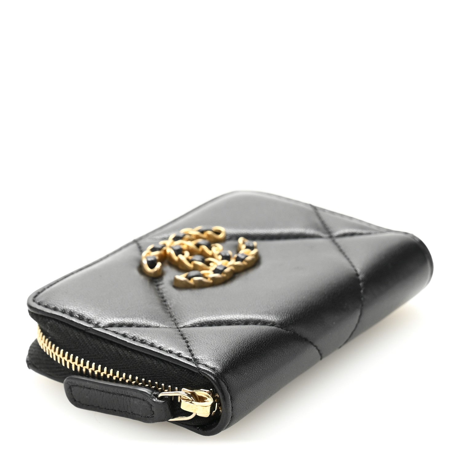 Chanel Lambskin Quilted Chanel 19 Zip Around Coin Purse Wallet Black 4 of 10