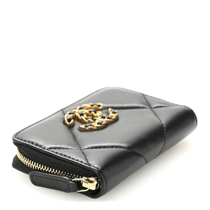 Chanel Lambskin Quilted Chanel 19 Zip Around Coin Purse Wallet Black 4 of 10