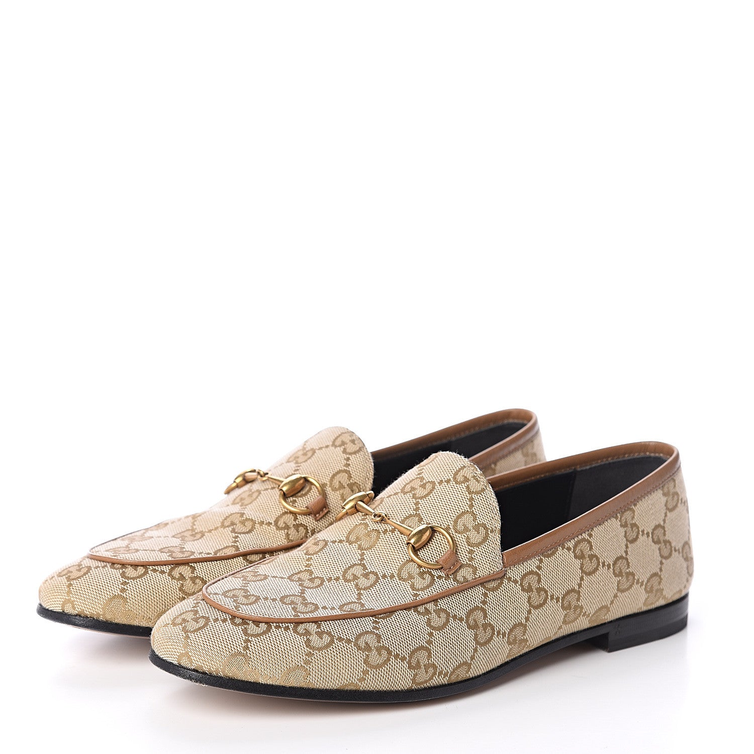 Gucci Canvas GG Monogram Horsebit Womens Jordaan Loafers 38 New Sand Friky Taupe 3 of 7