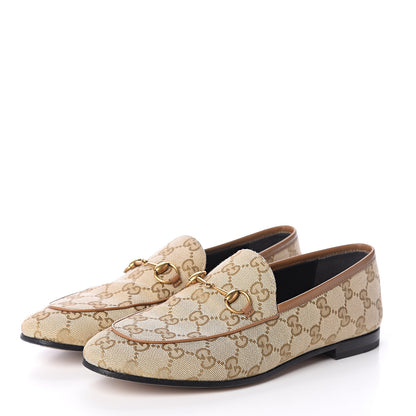 Gucci Canvas GG Monogram Horsebit Womens Jordaan Loafers 38 New Sand Friky Taupe 3 of 7