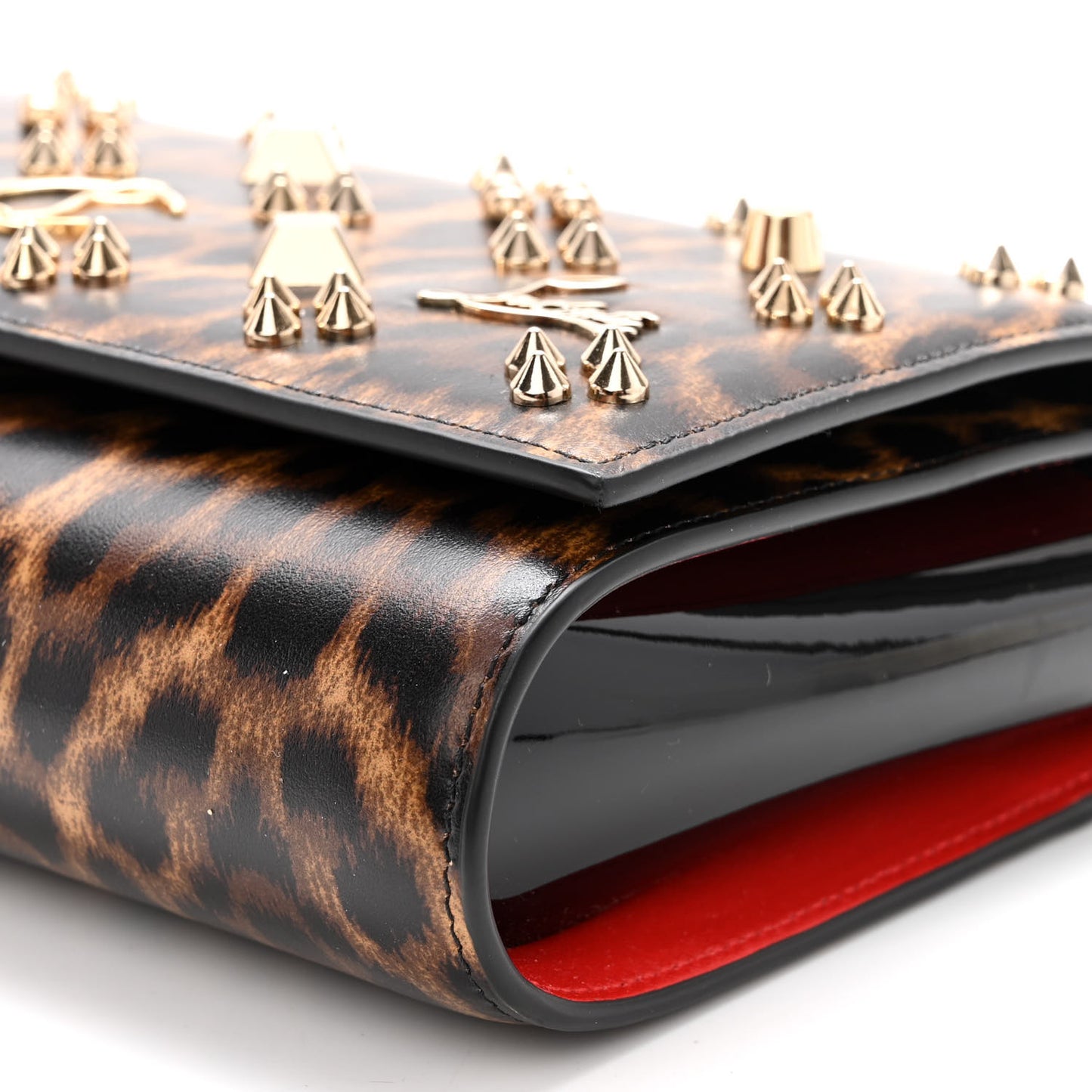 Patent Leopard Print Spikes Loubinthesky Paloma Clutch