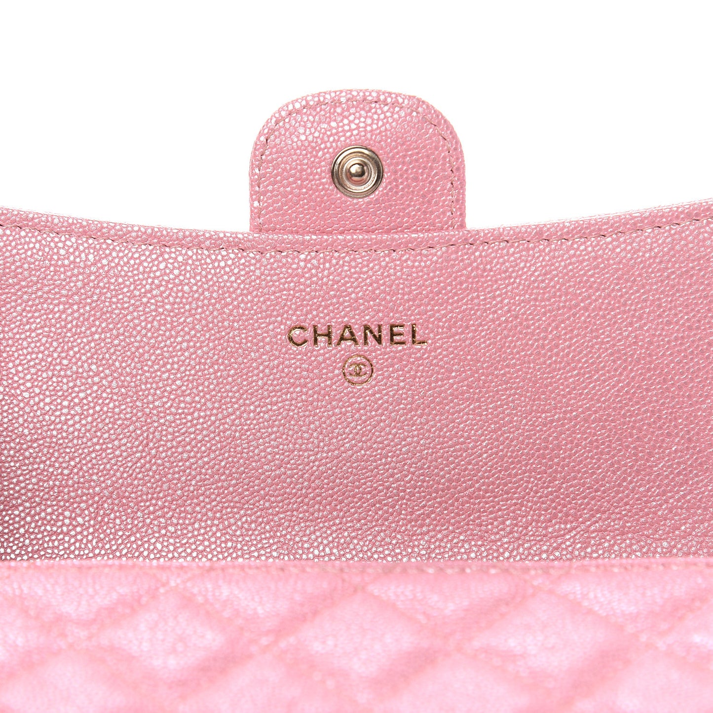 Iridescent Caviar Quilted Medium Flap Wallet Rose Pink