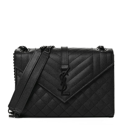 Saint Laurent Grain De Poudre Textured Mixed Matelasse Triquilt Medium Monogram Satchel Black 1 of 8
