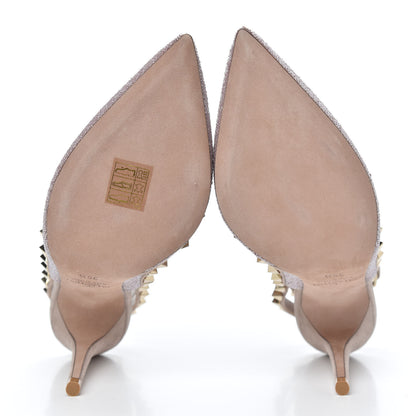 Valentino Garavani Suede Beaded Rockstud Ankle Strap 100mm Pumps 35.5 Poudre 5 of 9