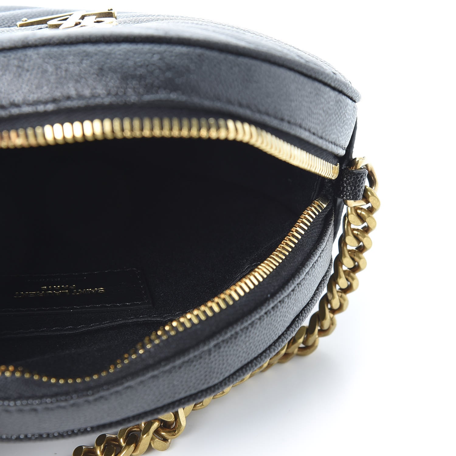 Saint Laurent Grain De Poudre Matelasse Chevron Quilted Round Vinyle Camera Bag Black 4 of 8